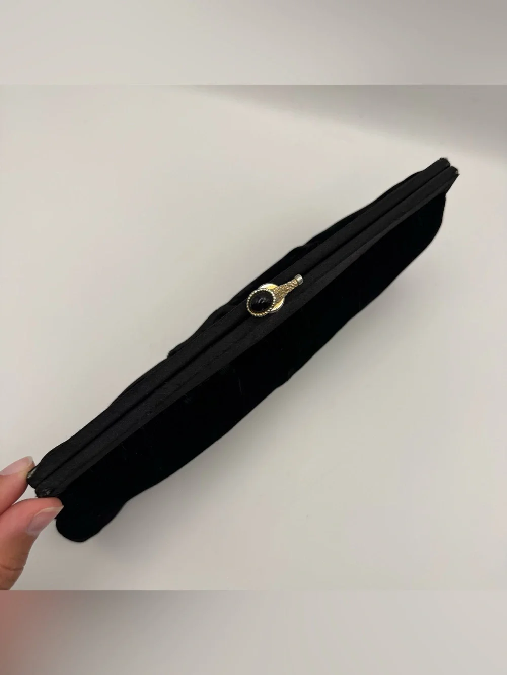 Vintage Black Velvet Evening Clutch Ornate Gold-Tone Clasp HL USA